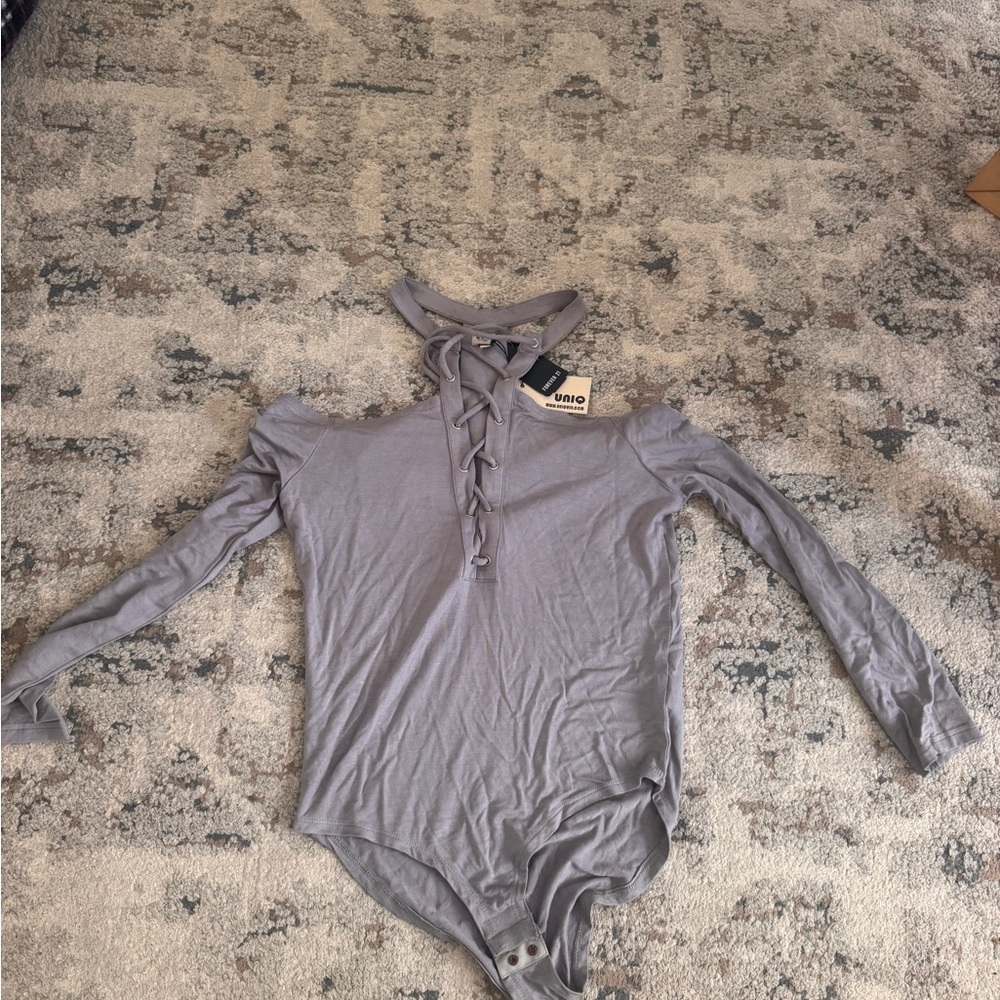 Forever 21 Gray Lace-Up Bodysuit